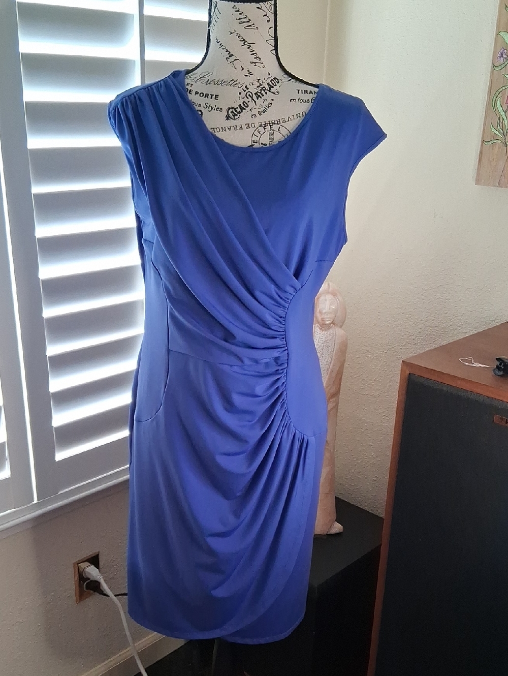 💐💜SUZYSHIER Spring/Summer Periwinkle Polyester/Spandex Ruched Waist Dress Sz L